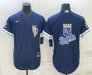 Mens Kansas City Royals Big Logo 2022 Navy Blue City Connect Cool Base Stitched Jersey->kansas city royals->MLB Jersey